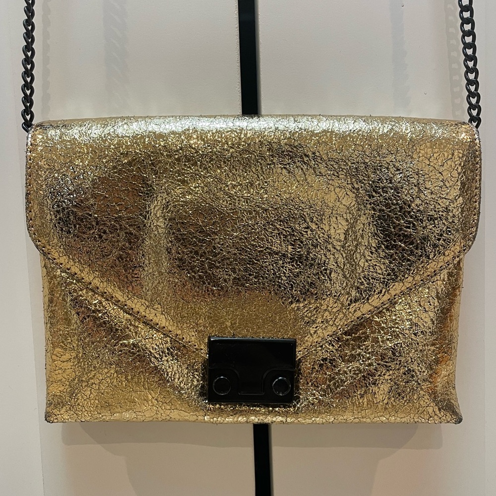 Loeffler Randall Gold Leather Crossbody Clutch
